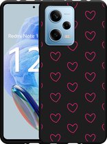 Cazy Hoesje Zwart geschikt voor Xiaomi Redmi Note 12 Pro 5G Kleine Hartjes