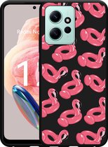 Cazy Hoesje Zwart geschikt voor Xiaomi Redmi Note 12 4G Inflatable Flamingos