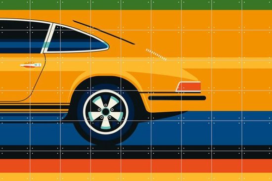 IXXI Orange Sports Car Side Back - Wanddecoratie - Vintage - 180 x 120 cm