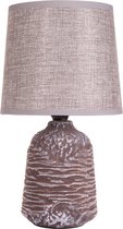 BRUBAKER tafellamp bedlampje - 27,5 cm - grijs bruin - keramische lampvoet met structuur - linnen scherm grijs