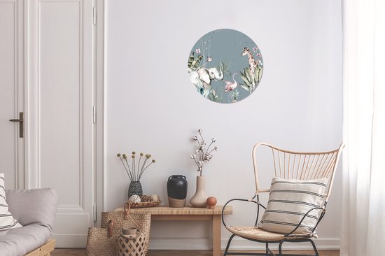 WallCircle - Cercle mural - Animaux - Jungle - Blauw - Enfants - Garçons - Chambre d'enfant - Tableau rond - Cercle Décoration murale - Décoration chambre - 30x30 cm - Chambre - Décoration murale ronde - Cercle mural intérieur