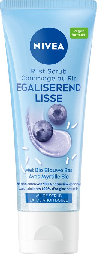 NIVEA Egaliserende Bio Rijst Face Scrub Gezicht - Gezichtsscrub - Gezichtsreiniger - Normale huid - Gezichtsreiniging - Verzachtende werking - Bio blauwe bes - 75 ml