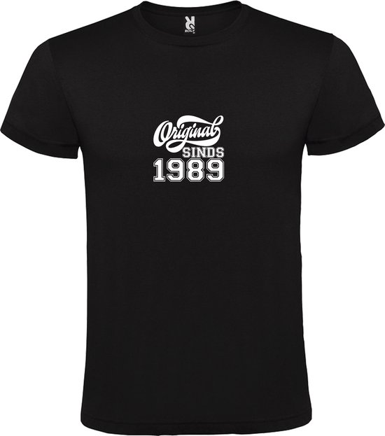 Zwart T-Shirt met “Original Sinds 1989 “ Afbeelding Wit Size XXXXXL