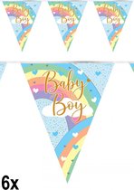 6x Vlaggenlijn pastel baby boy regenboog Holograpic - Vlaglijn geboorte thema feest party