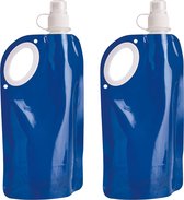 Waterfles/drinkfles/sportbidon opvouwbaar - 10x - blauw - kunststof - 770 ml - schroefdop - waterzak