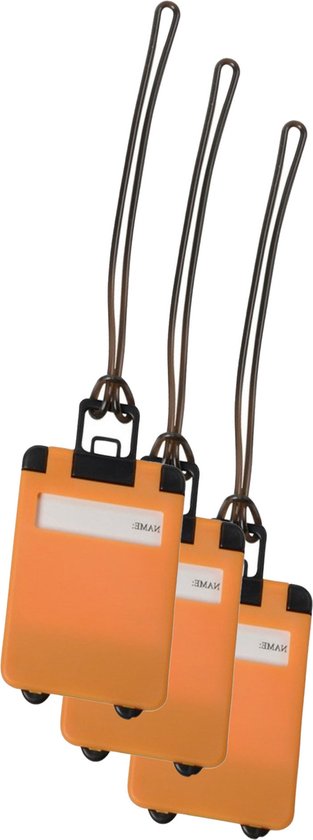 Kofferlabel Wanderlust - 3x - oranje - 9 x 5.5 cm - reiskoffer/handbagage label