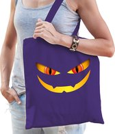Bellatio Decorations halloween tas/shopper - paars - katoen - 42 x 38 cm - monster gezicht