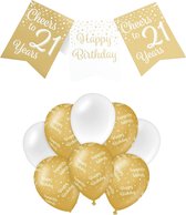 Paperdreams Luxe 21 jaar/Happy Birthday feestversiering set - Ballonnen & vlaggenlijnen - wit/goud