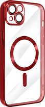 Coque MagSafe Convient pour Apple iPhone 14 Siliconen Protection Caméra Chrome Rouge