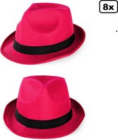 8x Party Festival hoed roze met zwarte band - Hoofddeksel hoed festival thema feest feest party