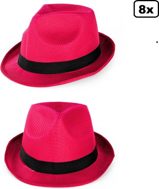 8x Party Festival hoed roze met zwarte band - Hoofddeksel hoed festival  thema feest... | bol.com