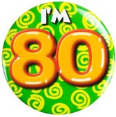 Button 80 Jaar - Button met speld (55mm) - Leeftijd badge - 80 Jaar versiering - Accessoires - Rozet I'm 80 - Verjaardag jongen / meisje / man / vrouw - Button 80 Jaar