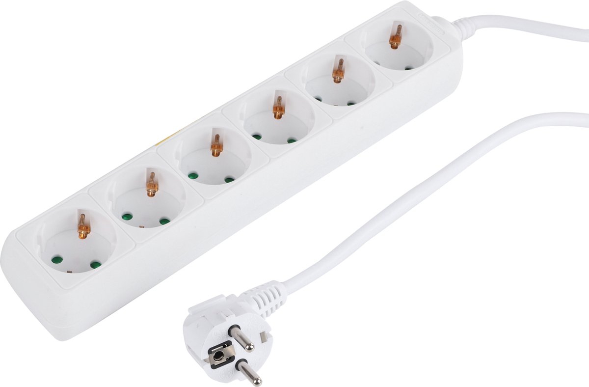 Q-Link stekkerdoos - 6-voudig - randaarde - 3 x 1.5 mmÂ² - 5 m - wit