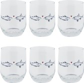 HAES DECO - Waterglas, Drinkglas set van 6 glazen - inhoud glas 300 ml - formaat glas Ø 7x9 cm - Collectie: Sun Sea &Fish - Waterglazen, Drinkglazen