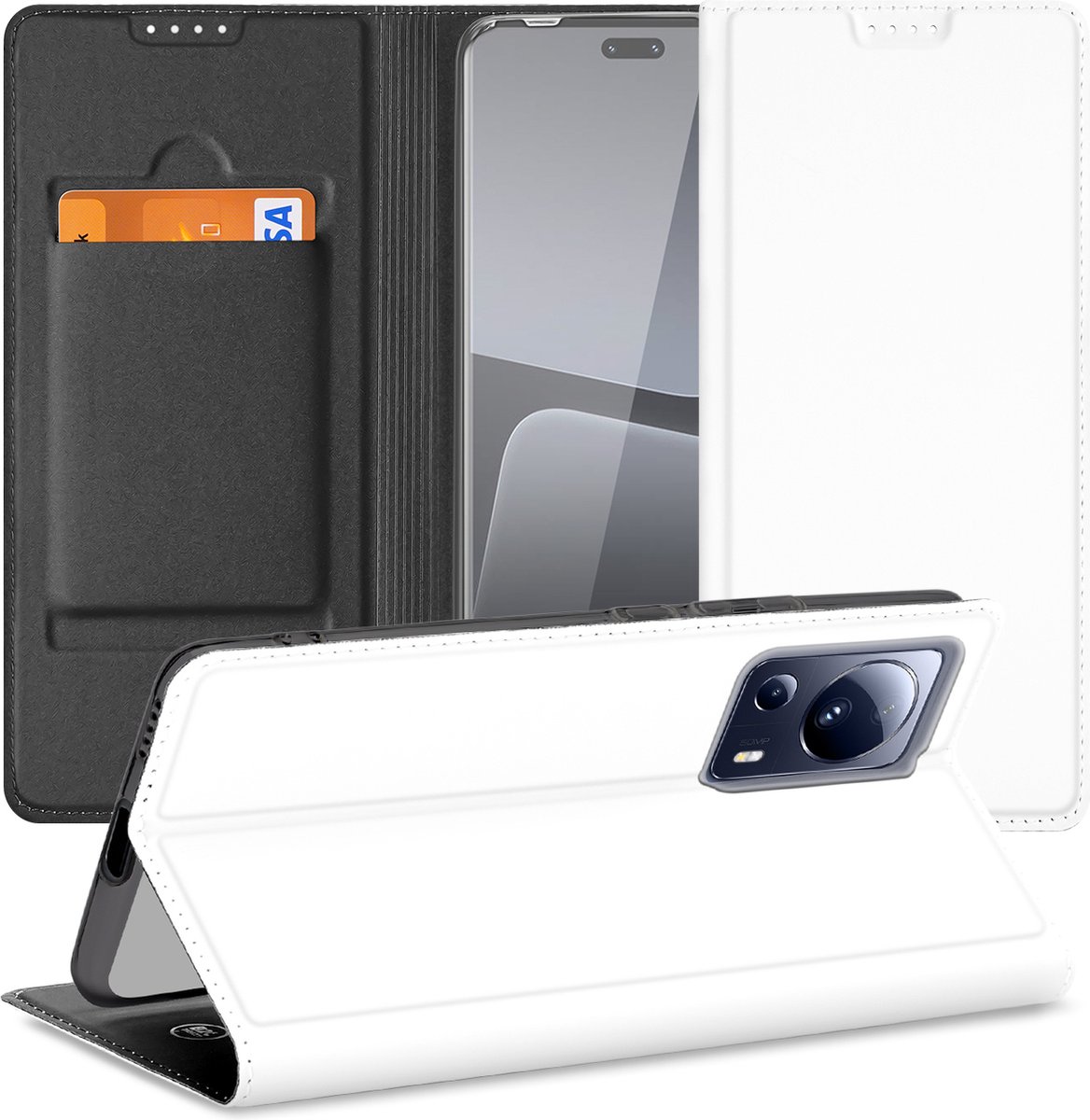 Stand Case Hoesje voor de Xiaomi 13 Lite Wit met Pashouder