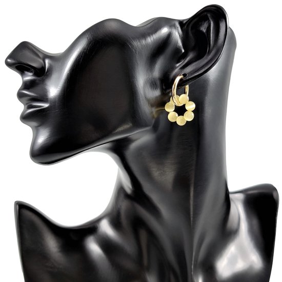 ∅19mm Boucles d'oreilles Femme - Natuursteen Oeil de Chat Jaune - Acier Inoxydable Plaqué Or - Boucles d'oreilles avec Pendentifs Perles