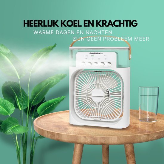 Good lifehacks Mini Airco - Aircooler - Luchtkoeler - Airconditioning - Tafel Ventilator - Luchtbevochtiger - 600ml - Luchtverfrisser - Aroma Diffuser