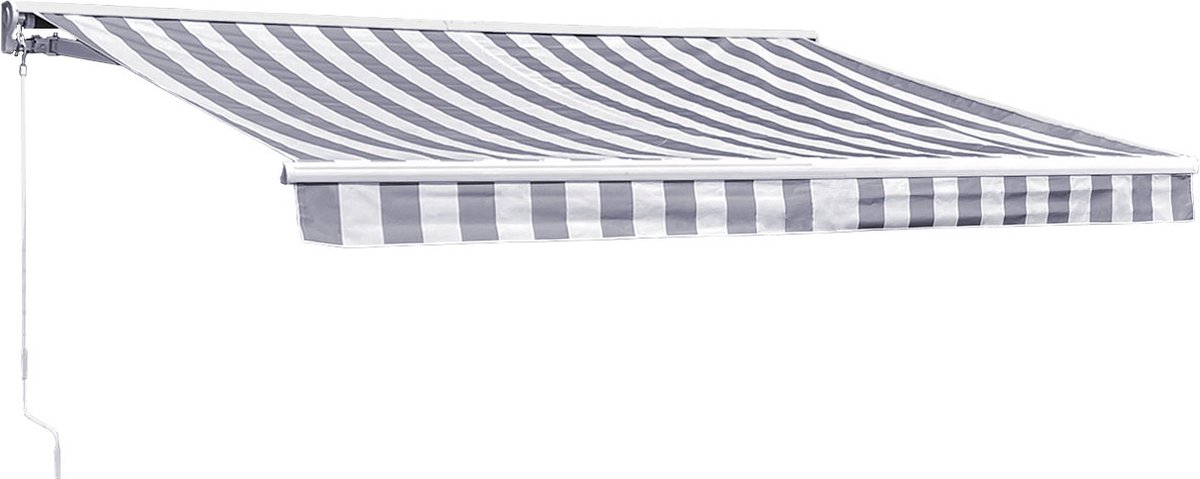 SAULE luifel 3,5 × 3m met half luifel - Wit/grijs gestreept doek en witte structuur