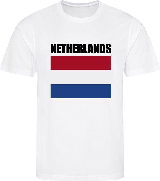 WK - Nederland - The Netherlands - T-shirt Wit - Voetbalshirt - Maat: 134/140 (M) - 9 - 10 jaar - Landen shirts