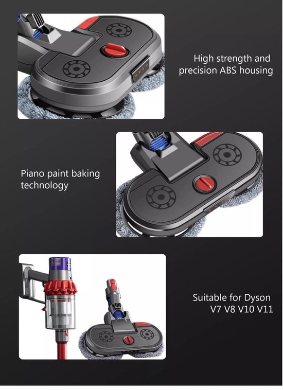 Elektrische Mop Dweil voor Dyson Steelstofzuiger - Dweilsysteem voor V7 / V8 / V10 / V11 series - Vloerwisser - Vloermop