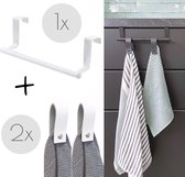 HOYA living - handdoekstang - VALI 23cm Wit + 2x leren magneet-lus van Handles and moreⓇ - Voor 2 handdoekjes / handdoekrek keukenkast - deurhaak