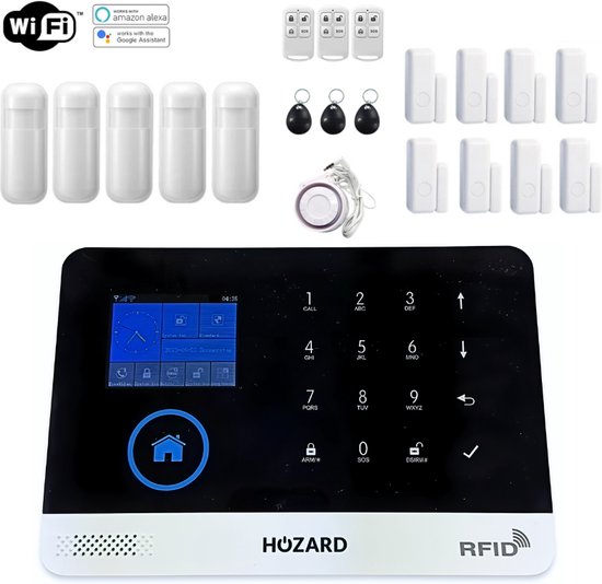 Hozard® Alarmsysteem | Met Sirene | Smart Home Beveiligingssysteem | | Wifi Alarm | LCD Scherm | Incl RFID Tags- Draadloze Smart Home Beveiligingssysteem
