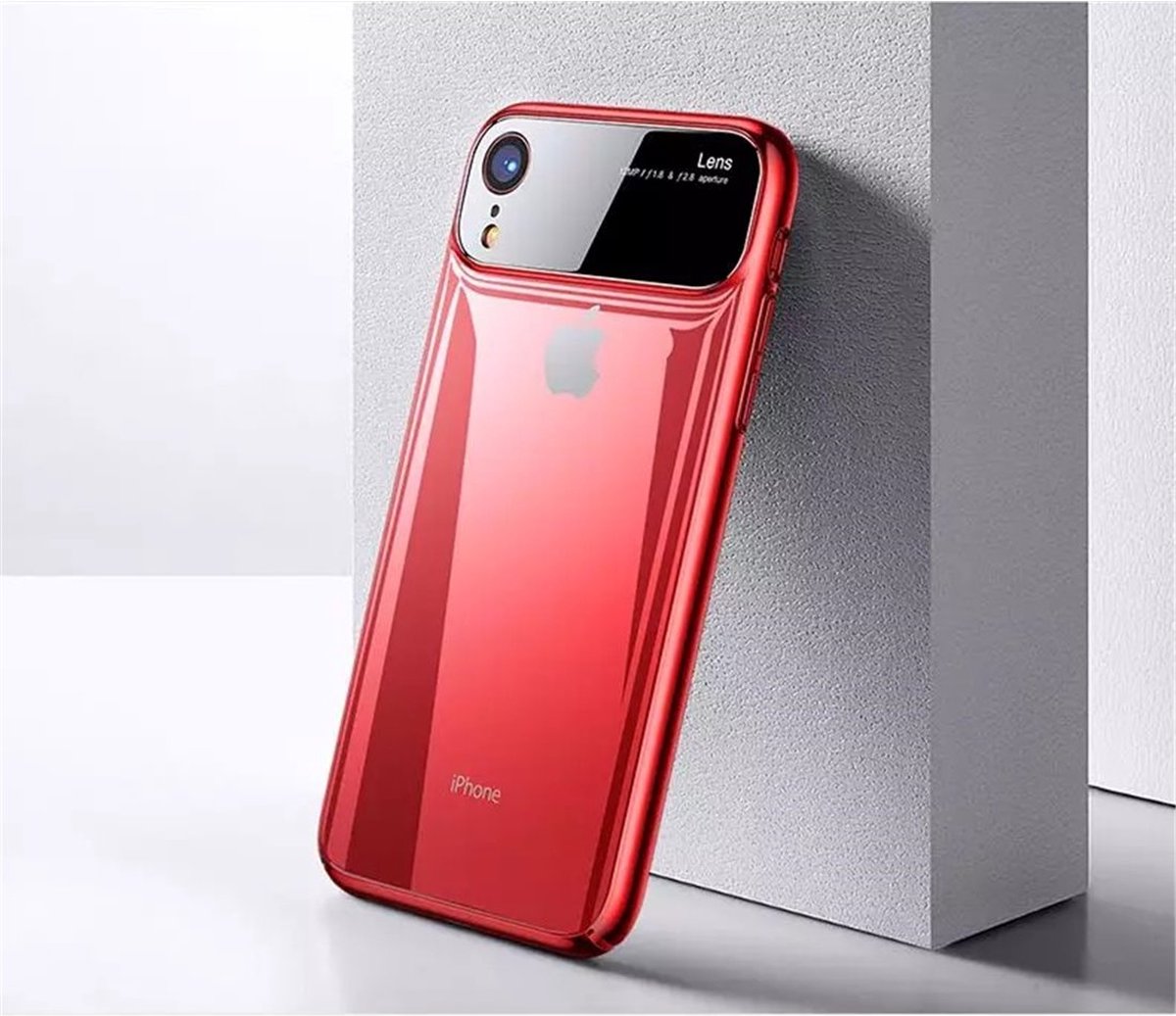 Apple iPhone XR TOTU Magic Mirror/ gehard TPU beschermhoes kleur transparent met rode randen + gratis screenprotector