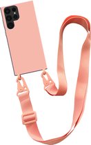 Smartphonica Hoesje met breed koord voor Samsung Galaxy S22 Ultra siliconen back cover met zachte binnenkant - Zalm geschikt voor Samsung Galaxy S22 Ultra