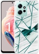 Cazy Hoesje geschikt voor Xiaomi Redmi Note 12 4G Polygon Marmer Groen