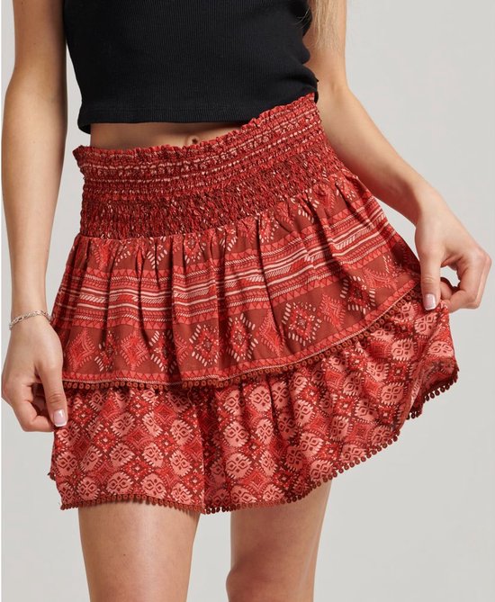 Superdry Rok Vintage Tiered Mini Skirt W7210264a Red Geo Print Mix superdry-rok-vintage-tiered-mini-skirt-w7210264a-red-geo-print-mix