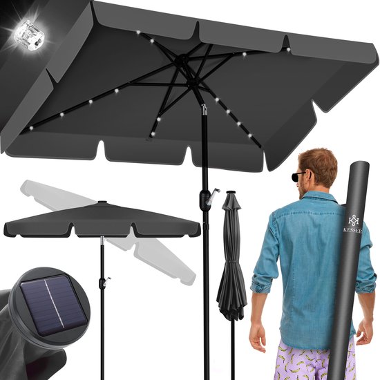 KESSER® Parasol Parasol Solar à LED avec manivelle incl. Housse de protection 2 en 1, sac de transport, parasol de jardin, parasol pour balcon Jardin et terrasse, parasol de balcon réglable et pliable – Angulaire, Anthracite