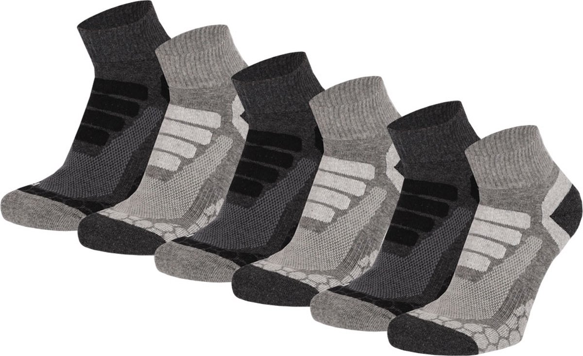 Xtreme Sockswear Quarter Wandelsokken – 6 Paar – Lage Hiking Sokken Unisex – Katoen & Coolmax – Multi Grijs