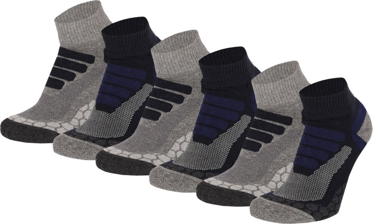 Xtreme Sockswear Quarter Wandelsokken – 6 Paar – Lage Hiking Sokken Unisex – Katoen & Coolmax – Multi Blauw