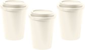 OneTrippel - Herbruikbare koffiebekers to go - Koffiebeker - 3 stuks - 300 ml - Gecertificeerd food grade kunststof - Wit
