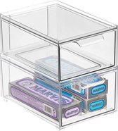 Cosmetica-organizer - stapelbare laadbak van kunststof - praktische doos voor bovenin badkamerartikelen - set van 2 - doorzichtig