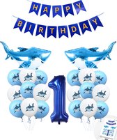 Cijferballon 1 Blauw - Haai - Shark - Ballonnen Megapakket - Slinger Feestvieren - Verjaardag Snoes