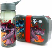 Dino T-Rex broodtrommel + drinkfles Dinosaurus | stoere lunchbox met drinkbeker kinderen | BPA vrij LS30