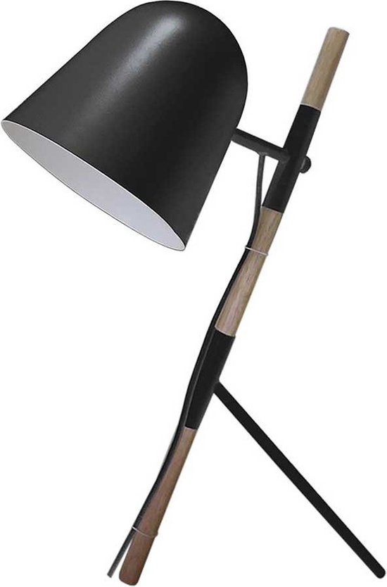 Landelijke tafellamp Sensa Tripod zwart met hout - TL 1946 ZW