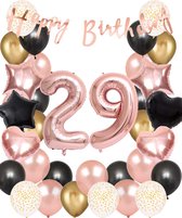 Snoes Ballonnen 29 Jaar Set Mega Rose Black Zwart Ballonen set - Compleet Feestpakket Cijferballon 29 Jaar - Verjaardag Versiering Slinger Happy Birthday – Folieballon – Latex Ballonnen - Helium Ballonnen