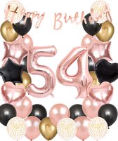 Snoes Ballonnen 54 Jaar Set Mega Rose Black Zwart Ballonen set - Compleet Feestpakket Cijferballon 54 Jaar - Verjaardag Versiering Slinger Happy Birthday – Folieballon – Latex Ballonnen - Helium Ballonnen