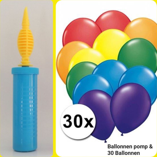 Ballonnenpomp ( Hand) & 30 Div Ballonnen, 100% Biologische afbreekbaar, Verjaardag, Feestartikel.
