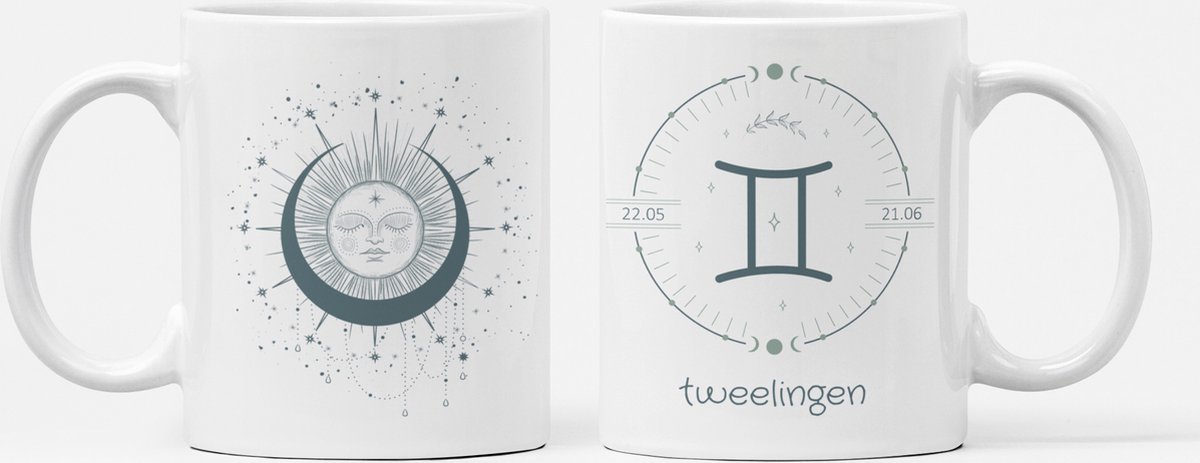 Koffiemok zon tweelingen, mok , beker voor thee of koffie, cadeau voor vriendin