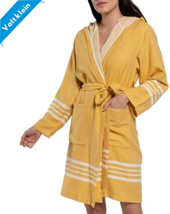 Hamam Badjas Sun Mustard Yellow - M - korte sauna badjas met capuchon - ochtendjas - duster - dunne badjas - unisex - twinning