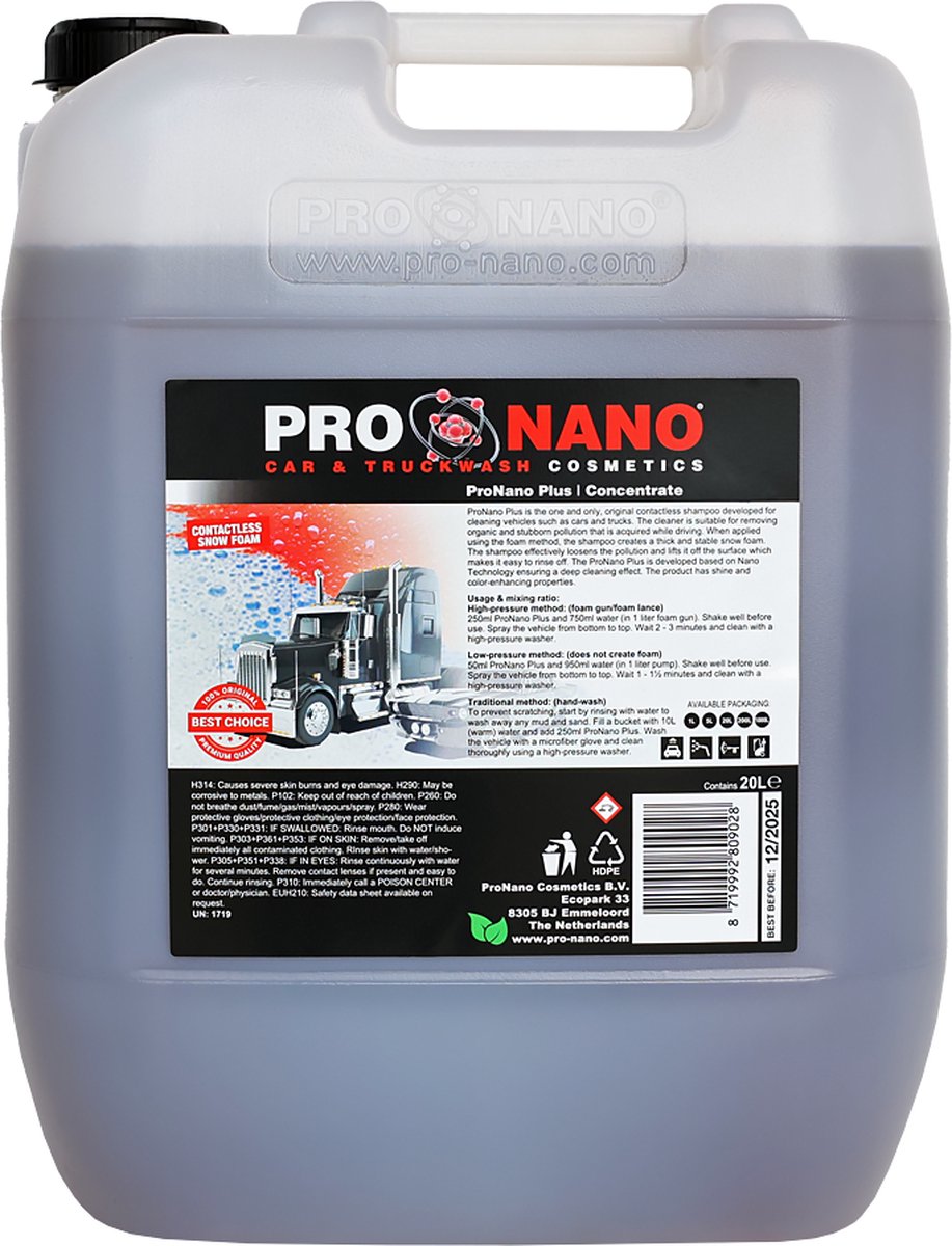 ProNano | Pro Nano Plus 20L | Auto Shampoo | Concentraat | CONTACTLOOS WASSEN! | Snow Foam | krasvrije reiniging van verschillende voertuigen: auto's, pick-ups, bestelwagens, vrachtwagens, aanhangwagens, boten, enz.