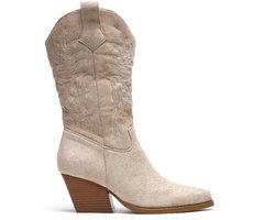 Smile Favorites® Dames Cowboylaarzen met Hak - Beige - Suedine - Maat 38 -