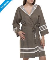 Hamam Badjas Sun Khaki - S - korte sauna badjas met capuchon - ochtendjas - duster - dunne badjas - unisex - twinning