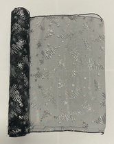 Organza stof op rol 40 x 500 cm - Zwart met boomfiguur in glitter -Decoratie stof - Knutselstof - Cadeau versieren