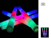 3x LED licht stick multicolour foam - festival thema feest party disco led verlichting fun