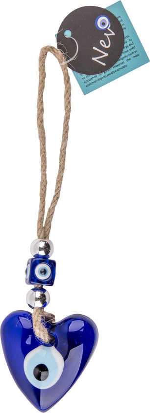 Nevfactory Blue Evil Eye Mini Heart Wall Decoration - Boze Oog Muurdecoratie Woonkamer - Nazar Boncugu - Geluk Bescherming - Handcrafted Glass Turkish Eye Lucky Charm, Unique Hanging Ornament for Home & Car, Mystical Protection Amulet