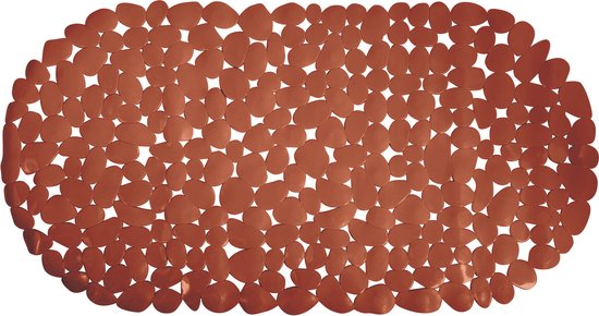 MSV Douche/bad anti-slip mat - badkamer - pvc - terracotta - 39 x 99 cm - zuignappen - steentjes motief